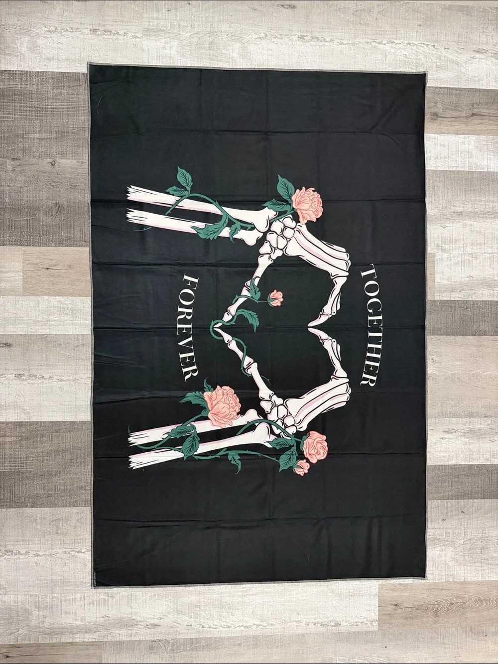 “Together Forever” Skeleton Heart Hands Tapestry